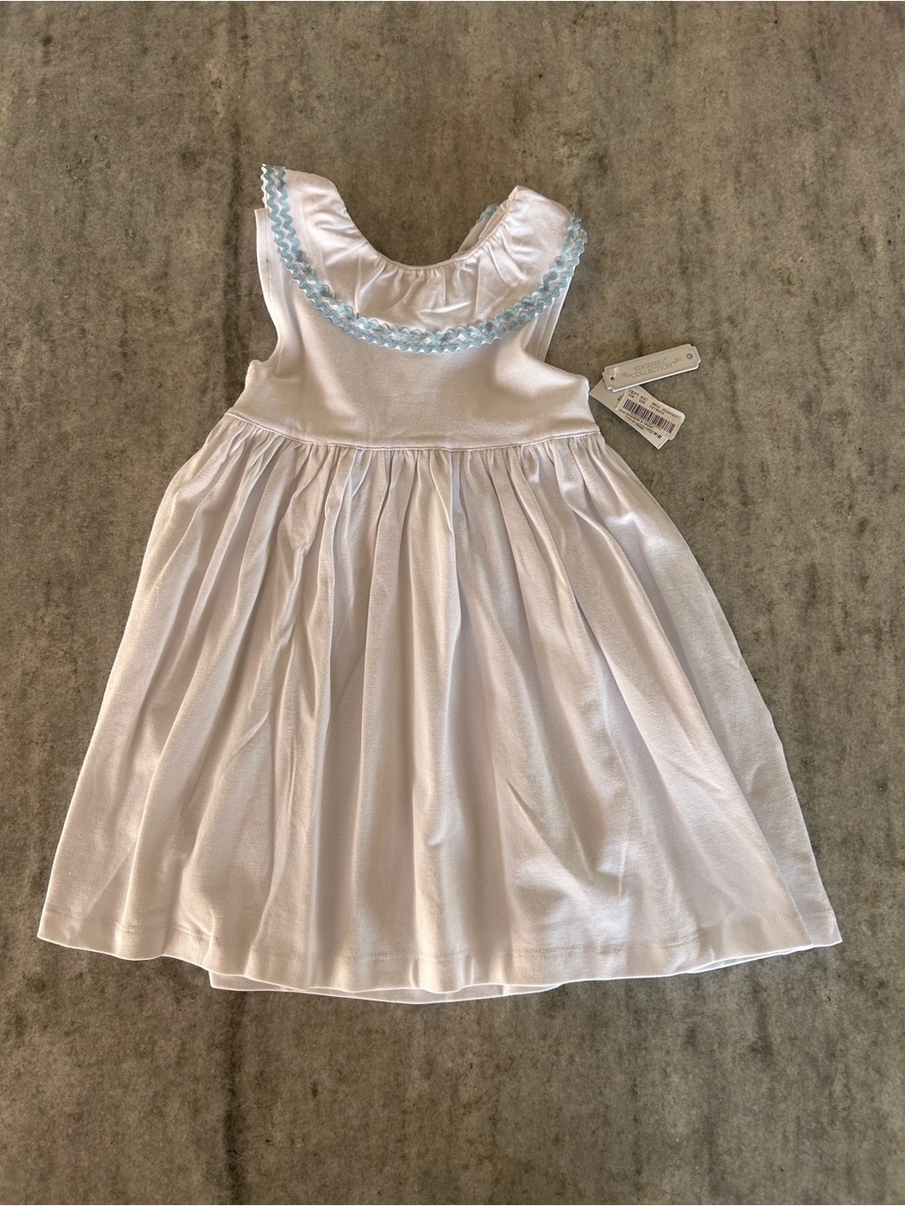 Edgehill Collection White Girls' Dress with Light Blue Trim Size 5